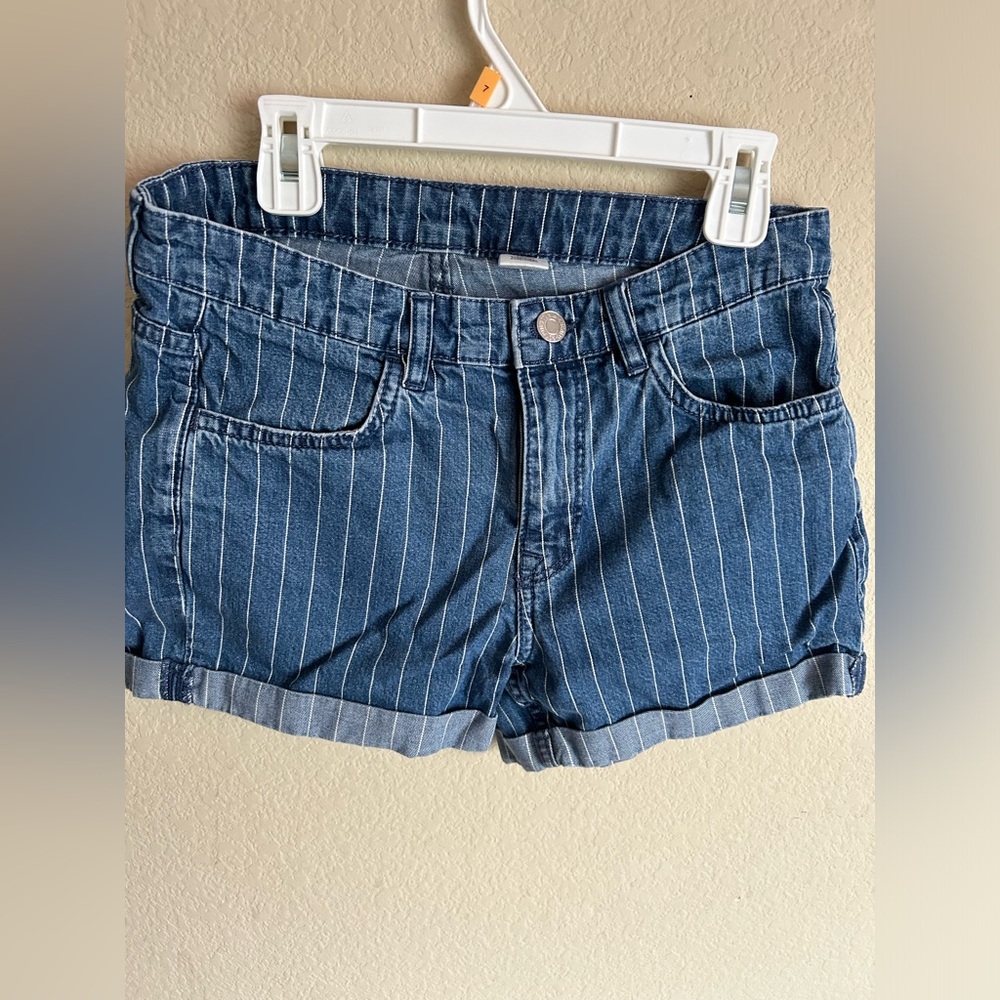 USED H&M Striped Denim Shorts